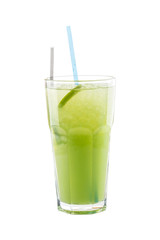Green cocktail with apple, lime and ice isolated on white background