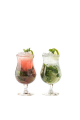 strawberry and classic mojito cocktail with ice isolated on white background