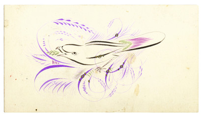 vintage drawing of a bird with flowers