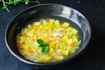 chicken soup vegetables healthy eating
Menu concept. keto or paleo diet food background. top view copy space for text 