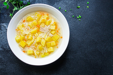 chicken soup vegetables healthy eating
Menu concept. keto or paleo diet food background. top view copy space for text 