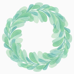 Botanical round frame for invitations and postcards. watercolor branches hand drawn