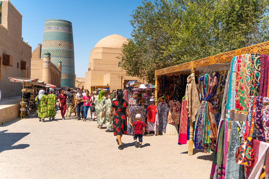 Khiva/Uzbekistan:08.20.2019-The view o famous bazaar street in Khiva