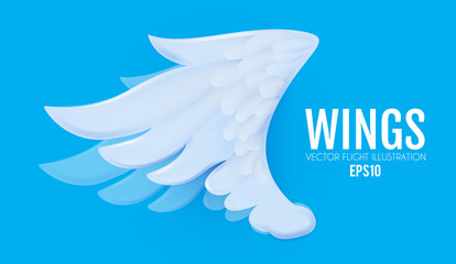 3D cartoon and realictic angel white wings. Paper cut fly design.