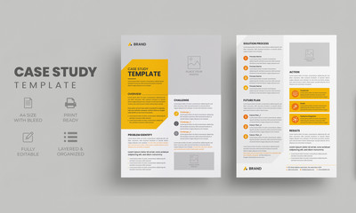 Case study template | Business case study layout with yellow elements | Double side flyer template