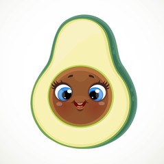 Cute little cartoon emoji avocado isolated on white background