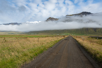 Icelandic side road with a breathtaking view, South Iceland.