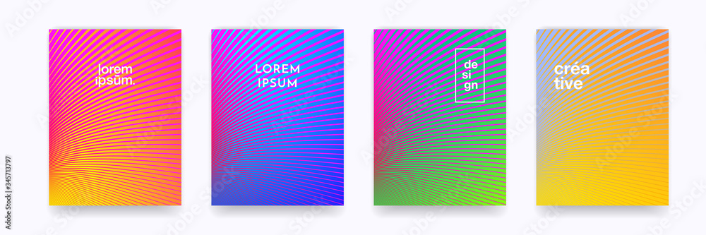 Poster Pattern background color gradient halftone wave line vector abstract trendy graphic design. Simple minimal line wave elements in halftone color gradient, modern pattern backgrounds