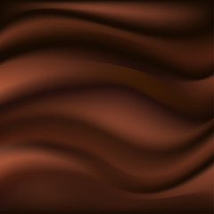 Chocolate wave, abstract background. Dark brown smooth silk texture with wavy color flow. Vector illustration