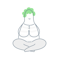 Meditation cartoon man, health balance, clean mind and emotions, yoga lotus practices meditation. Flat line vector icon on white background.