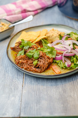 Pulled pork on a plate with traditional assessors