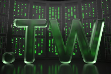 Taiwanese domain .tw on server room background. Internet in Taiwan related conceptual 3D rendering