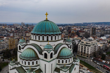 Obraz na płótnie Canvas The Temple of Saint Sava in Belgrad from the Sky