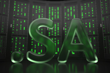 Domain .sa on server room background. Internet in Saudi Arabia related conceptual 3D rendering