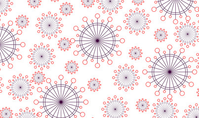 illustration abstract flowers, covid, coronavirus, pollen, dust, star, circles black symbol with white background, of various sizes, spreading like aerosol.