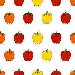 Seamless pattern of paprika. Orange, yellow and red. Vector illustration.