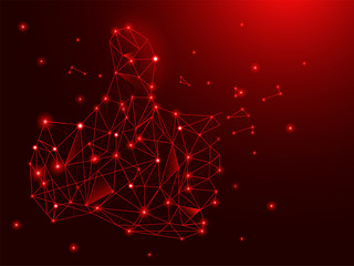 Illustration of a luminous hand with thumb up with a constellation in creative triangulation style