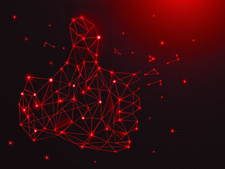 Illustration of a luminous hand with thumb up with a constellation in creative triangulation style