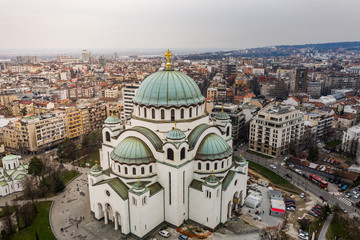 Aerial view of the temple of St. Sava in Belgrade, Serbia on a sunny say