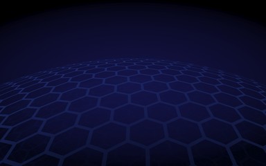 Fototapeta premium Multilayer sphere of honeycombs, gray on a dark background, social network, computer network, technology, global network. 3D illustration