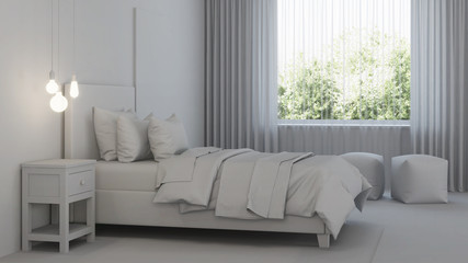 Bedroom designed for girls. Kids room design. Gray interior. 3D rendering.