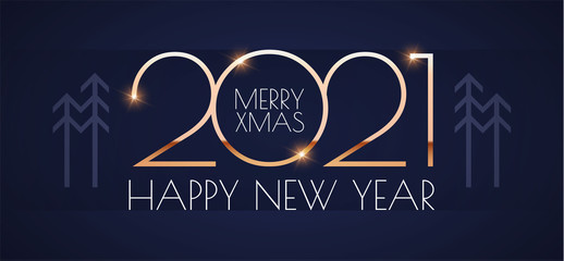 Happy new 2021 year Elegant gold text with light. Minimalistic text template.