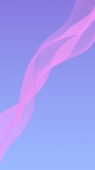 Pink wave on blue sky abstract background. Fluttering pink scarf. Waving on wind pink fabric. Vertical orientation. 3D illustration