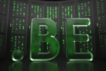 Belgian domain .be on server room background. Internet in Belgium related conceptual 3D rendering