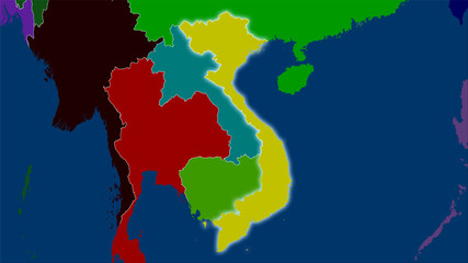Vietnam, administrative divisions - light glow