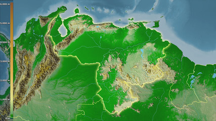 Venezuela, topographic physical - light glow