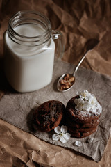 milk and chocolate chip cookies. walnuts. calories tasty snack