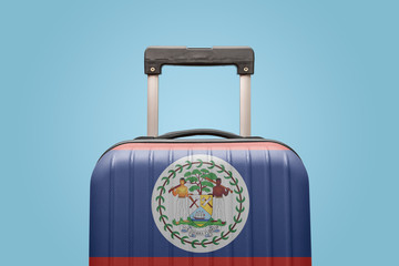 Baggage with Belize flag print tourism and vacation concept.