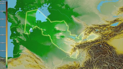 Uzbekistan, topographic physical - light glow