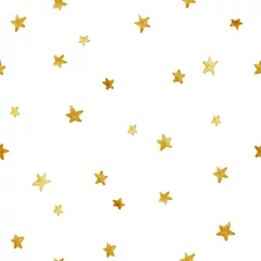 Tapeten Abstrakte Textur mit Gold. Handgezeichnetes nahtloses Muster von Goldsternen auf Aquarellhintergrund. Goldener Stern. Ocker Hintergrund. Quadratische Textur. © Tatiana 
