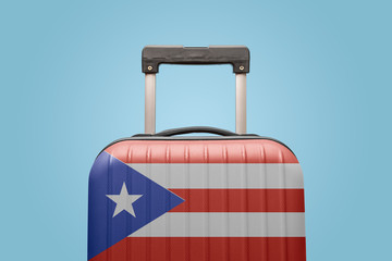 Baggage with Puerto Rico flag print tourism and vacation concept.