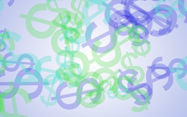 Multicolored translucent dollar signs on white background. 3D illustration