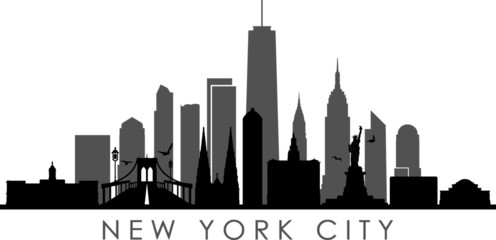 NEW YORK City Skyline Silhouette Cityscape Vector - obrazy, fototapety, plakaty