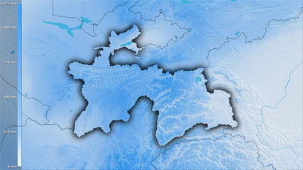 Tajikistan, annual precipitation - dark glow
