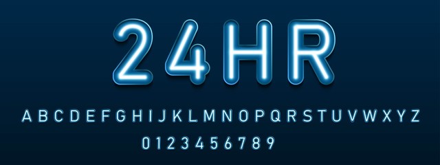 Neon font and numbers design.Vector illustration.