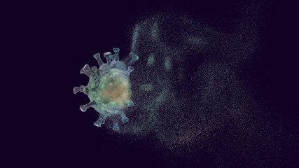 Coronavirus desintegrated into tiny particles that move random and then disappear, motion 3D rendered illustration - Powered by Adobe