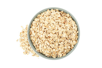 Bowl with oatmeal flakes isolated on white background