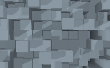 Abstract gray elegant cube geometric background. Chaotically advanced rectangular bars. 3D Rendering, 3D illustration