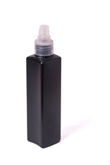 Black plastic spray bottle isolated on white background