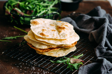 Stack of homemade whole wheat flour tortillas