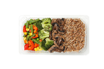 Food delivery. Food in take away box isolated on white background