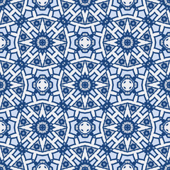 Creative color abstract geometric pattern in blue, vector seamless, can be used for printing onto fabric, interior, design, textile, pillows, tiles.
