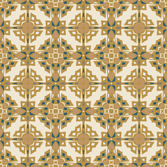 Creative color abstract geometric pattern in gold, vector seamless, can be used for printing onto fabric, interior, design, textile, pillows, tiles.