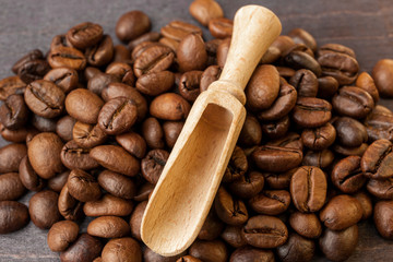 coffee beans on a wooden background
