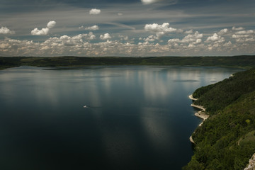 Cloudy sky reflected in the lake