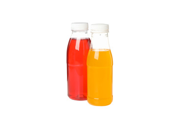 Blank bottle with juice isolated on white background. Food delivery